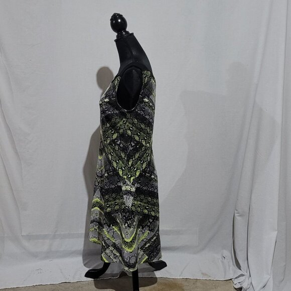 Kenneth Cole New York dress snake skin print sleeveless fit and flare neon green - Picture 4 of 14